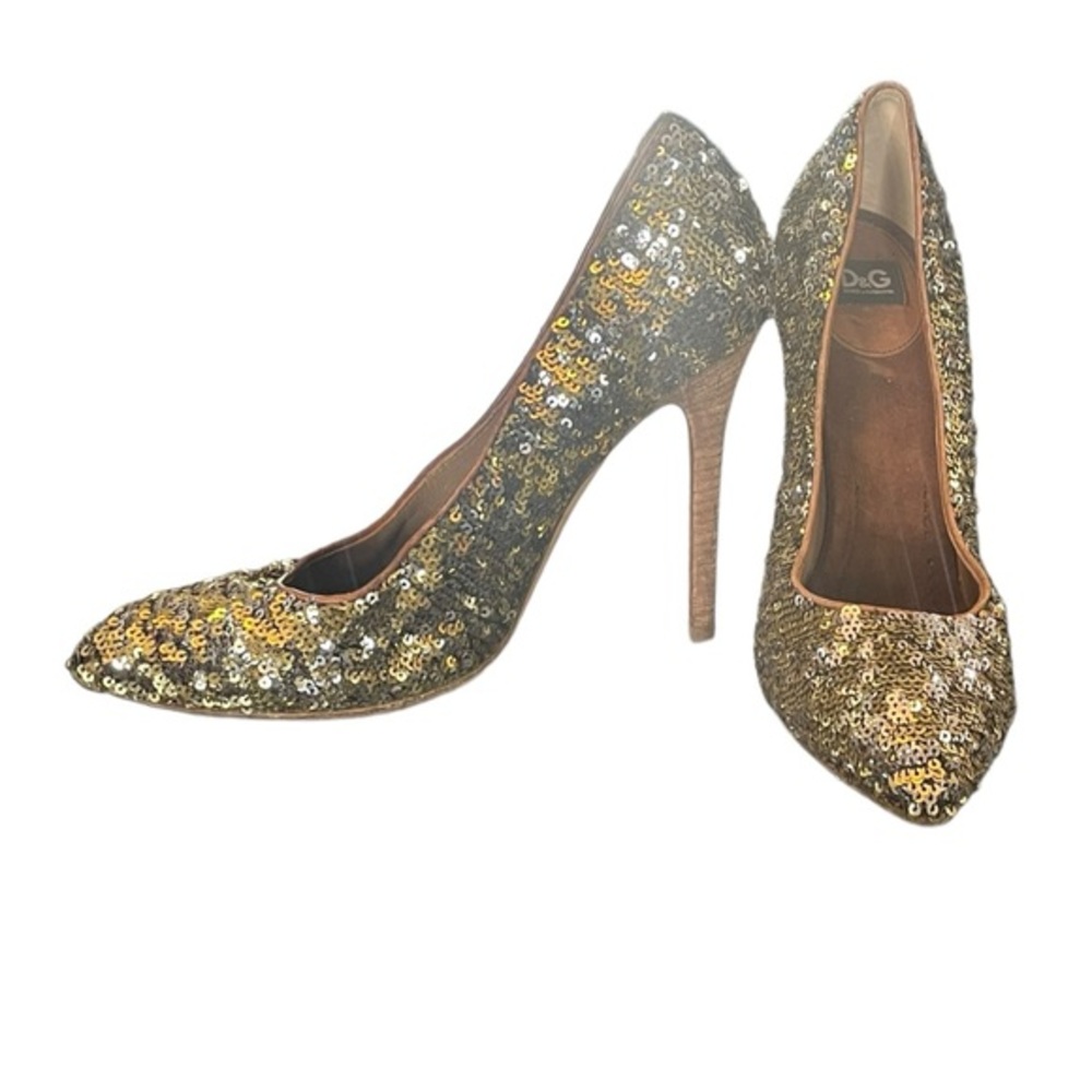 D&G by Dolce & Gabbana Sequin Pumps With 4.5 inch Heel Size 39 Made in Italy